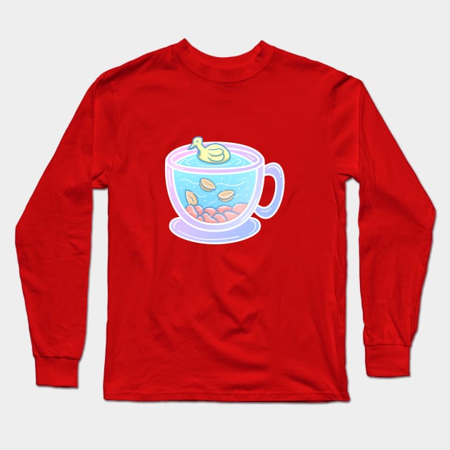 Duck and coffee cup Long Sleeve T-Shirt by happymonday
